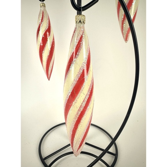 Other - Set 3 Columbia Torpedo Candy Cane Mercury Glass Glitter Vintage 5-1/2 In